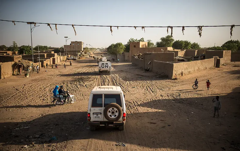A UN convoy at a street in Mali.