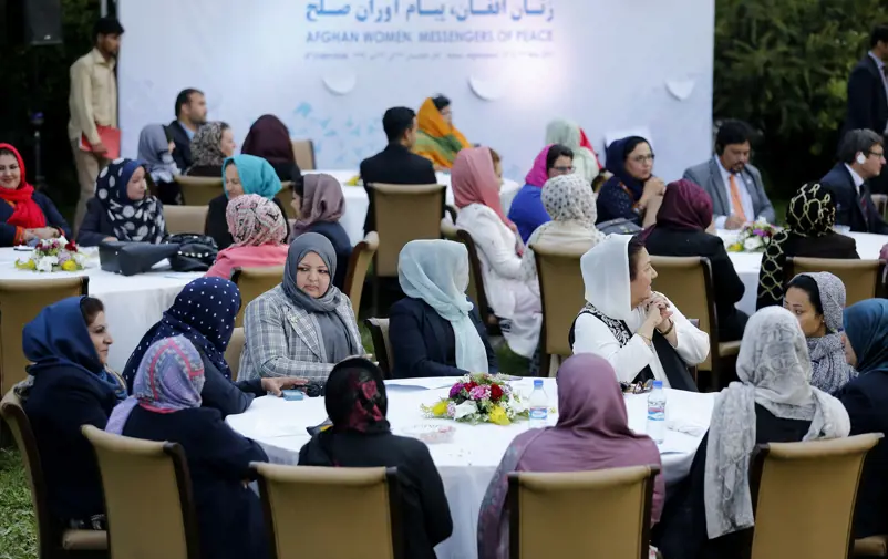 Afghan women at a meeting on dialogue and peace mediation.