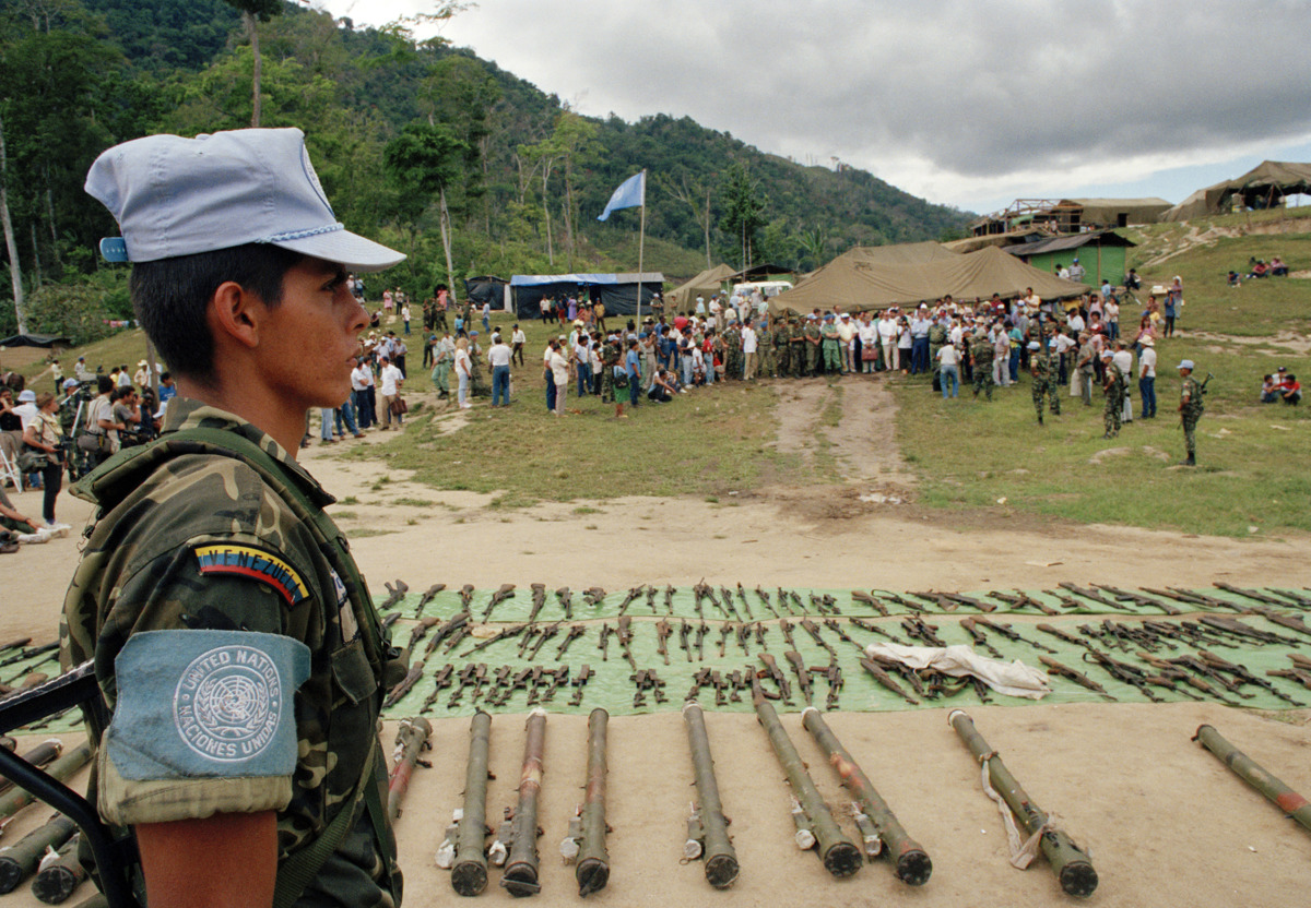 UN personnel at a site for disarmament of ex-combatants. 